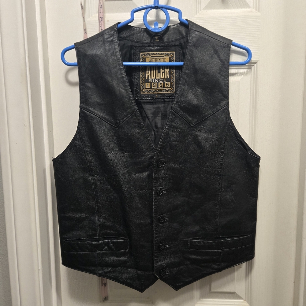 Adler Vintage Men's Black Leather Vest Size S